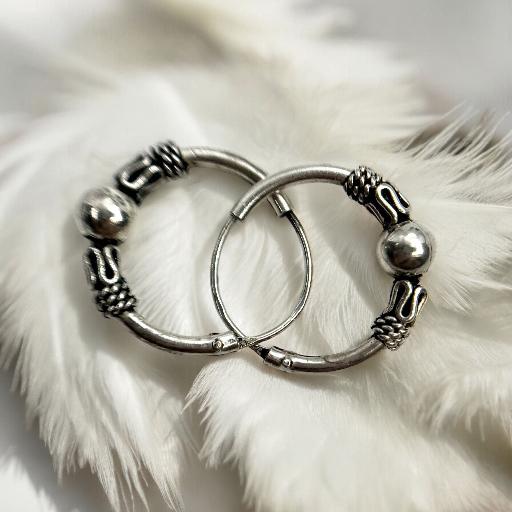Modern Hoop Earrings 925 Silver 14 Mm Vintage Design Patina