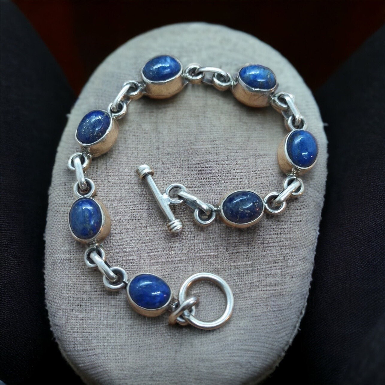 Lapis Lazuli Bracelet 925 Silver Retro Style Design Finely