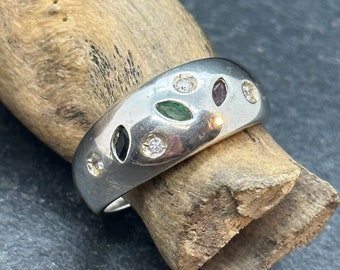Exklusiver Ring 925er Silber 19mm Gr .59 Silberring Zirkonia Vintage Geschenk Design Damen Multisteinring edel Patina Silberring Edelstein