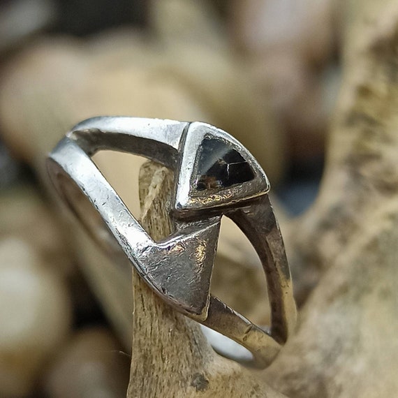 Bague Ancienne En Argent 925 Avec Brillant - Taille 51 - Style Vintage - Occasion