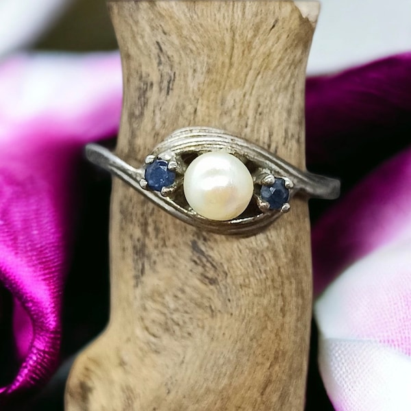 Exclusive ring 835 silver pearl zirconia vintage gift women 19.1 mm size. 60 patina eye-catcher rare rarity Art Deco