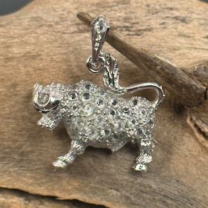 Collier Taureau pendentif 925 argent 26 mm x 22 mm vintage zircone signe du zodiaque rare pendentif rare cadeau femmes hommes exclusif Tauro