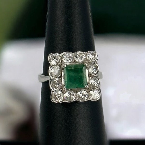 Zirconia ring 925 silver 17.8 mm size 56 gift silver ring ladies emerald sustainable jewelry vintage retro timeless modern cluster