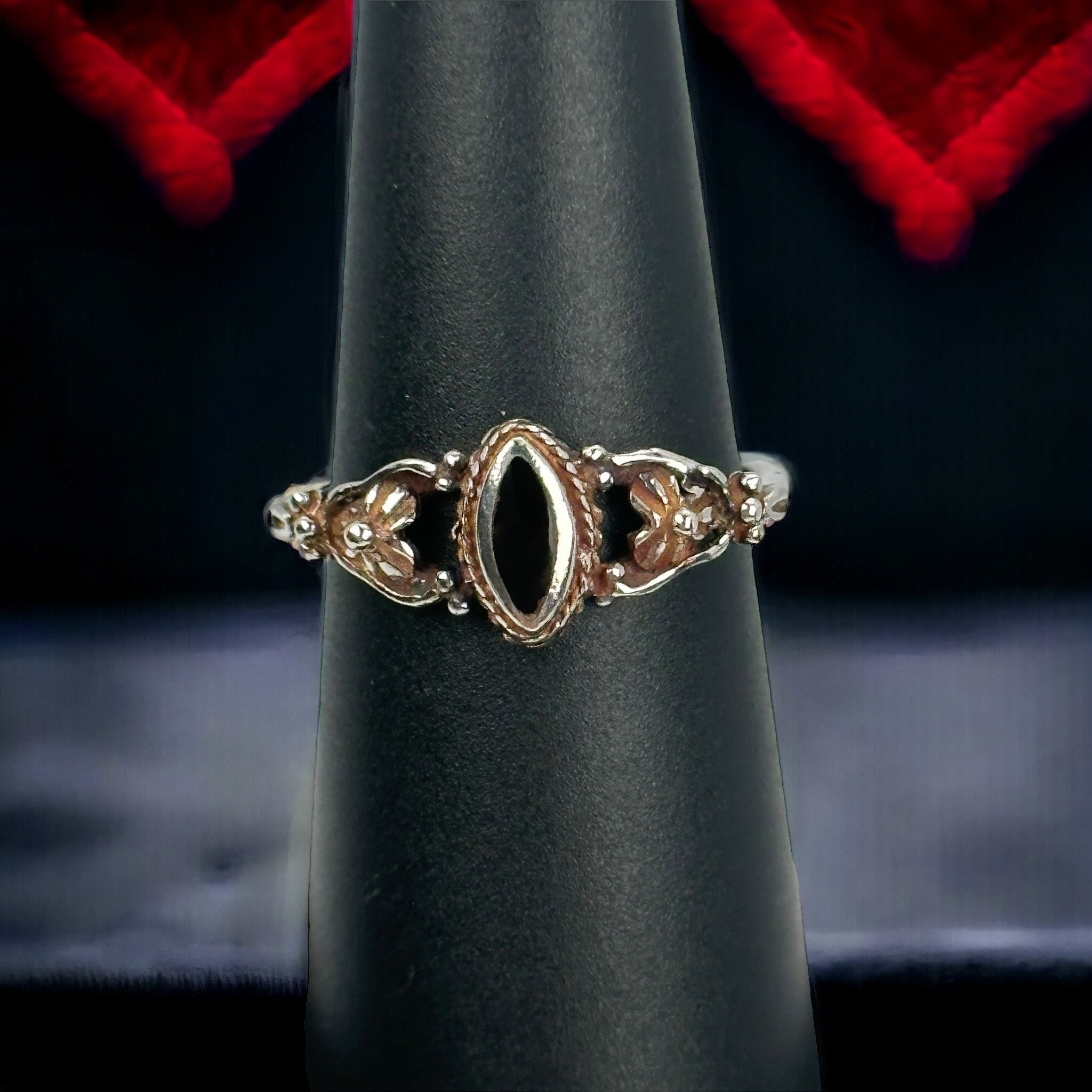 Bague Borgia Vintage Style Années 70 - Onyx Noir Sur Monture Argent 925 - Taille 58, Neuf Sans Emballage - Pierre Naturelle