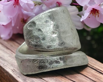 Anillo de plata 17,5-18 mm anillo de plata maciza retro llamativo pieza única vintage regalo inusual rareza única diseño cepillado