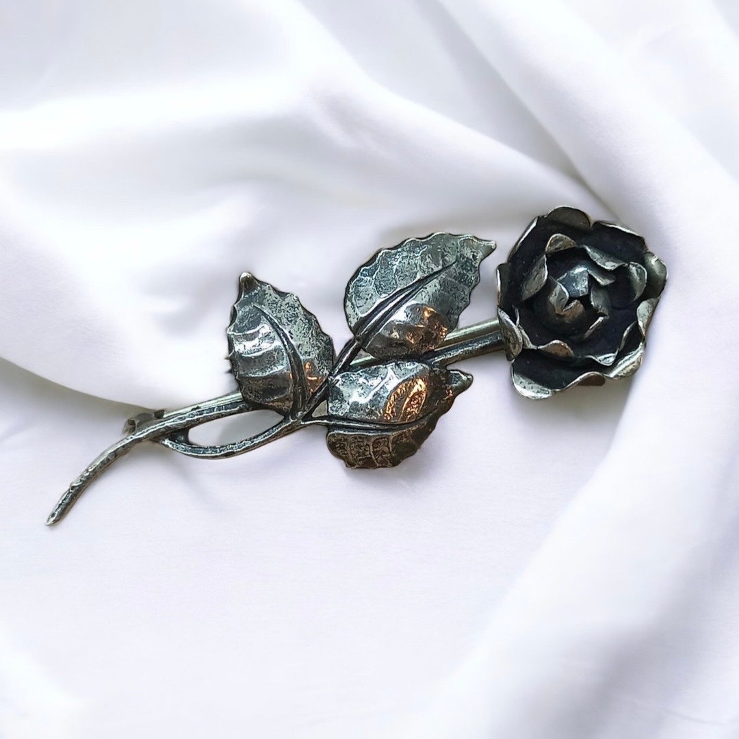 Superbe Broche Ancienne En Forme De Rose - Argent Massif 800 - Style Vintage