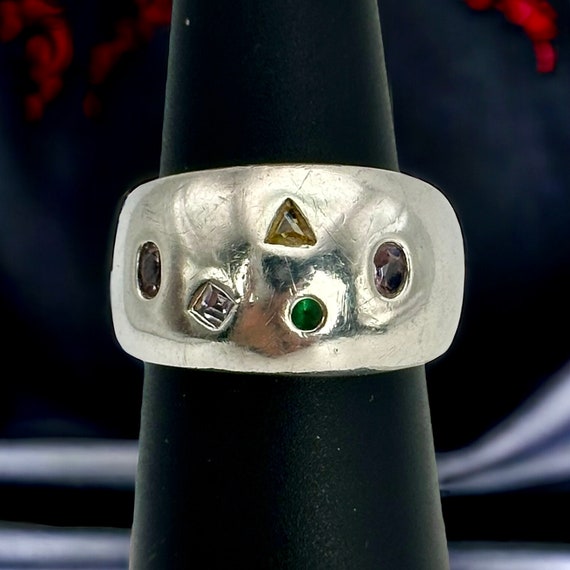 Bunter Ring 925er Silber Vintage Gr. 57 18mm Edel… - image 1
