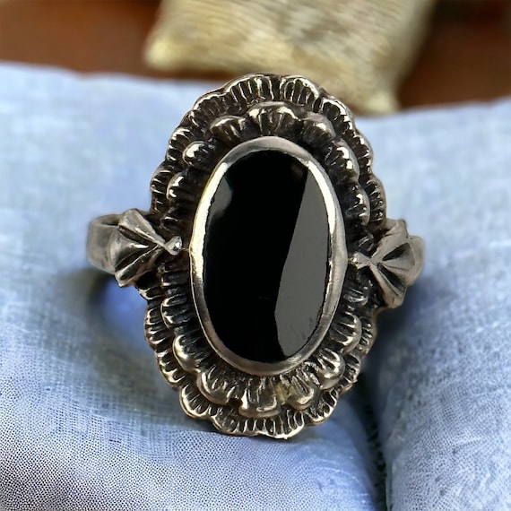 Art Deco ring 925 silver 18.2 mm size. 57 Onyx Ge… - image 1