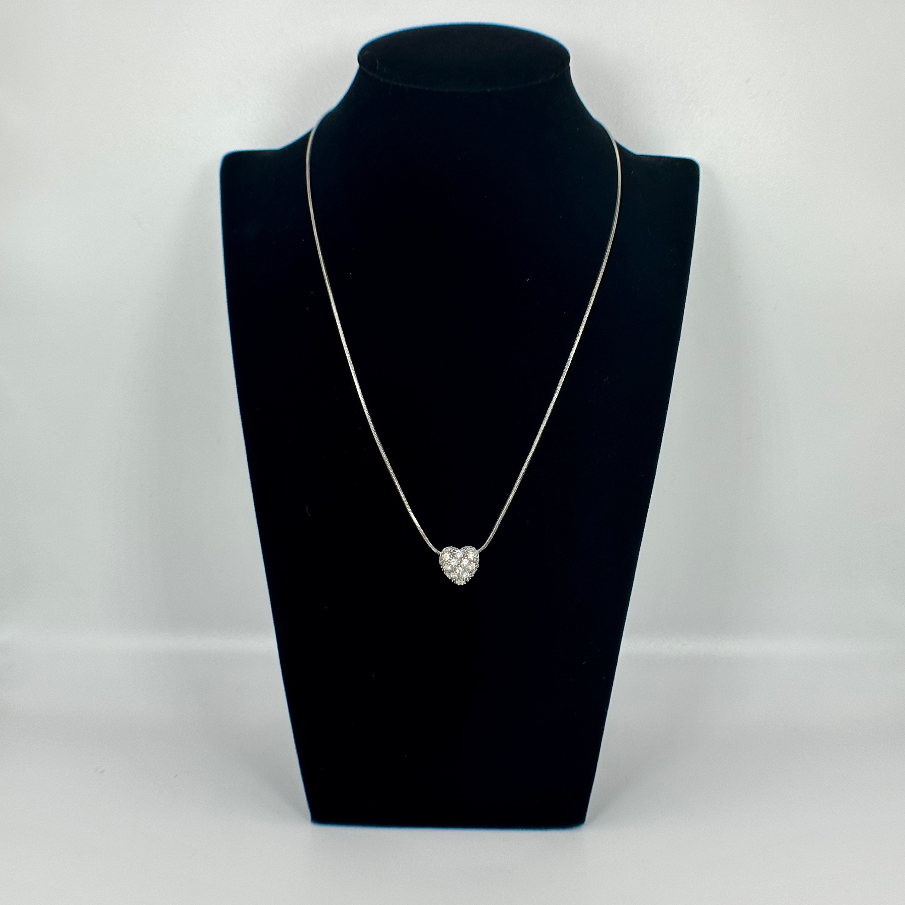 ネックレス・ペンダント VERY VINTAGE SILVER HEART PENDANT NECKLACE 🔥925 Sterling Silver Heart Necklace White Stone CZ Pendant