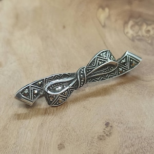Rare brooch real silver 40 x 9 mm vintage gift patina luxury accessories rarity exclusive silver brooch marcasites