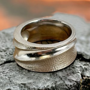 Solid ring 925 silver 18.5 mm size 58 patina gift women men exclusive silver ring pattern structure retro timeless modern vintage