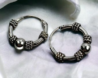 Hoop earrings real silver 16 mm vintage design patina gift idea women 90s gift metalhead retro timeless modern luxury fashion