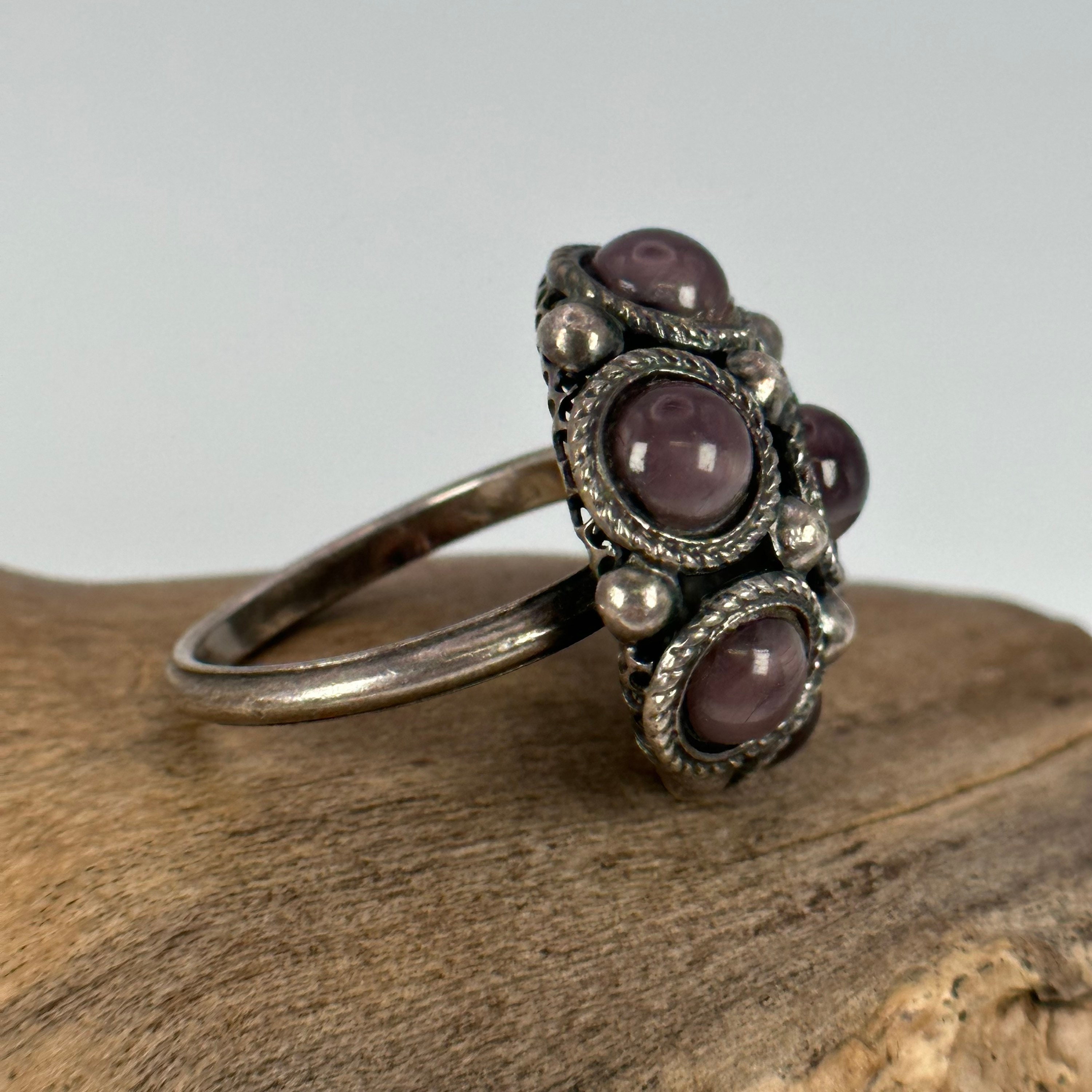 ANCIEN BIJOU BAGUE RING T55 ARGENT 805 POINÇON VERMEIL SAPHIR NOIR / G3