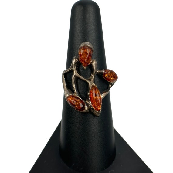 Art Deco Ring 925er Silber 18,1 Gr. 57 Bernstein … - image 3