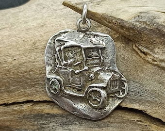 Vintage car real silver necklace pendant vintage gift 33 x 24 mm pendant with patina rarity rare