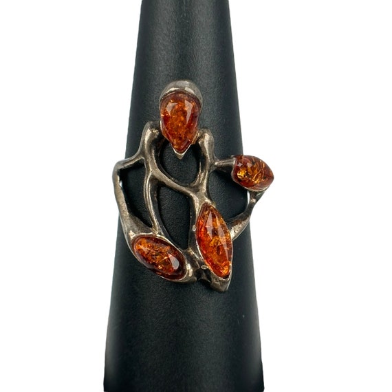 Art Deco Ring 925er Silber 18,1 Gr. 57 Bernstein … - image 7