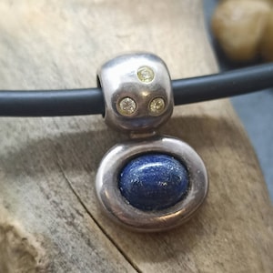 Lapis lazuli pendant with cord chain 44.5 cm necklace 925 silver with zirconia vintage chain pendant noble design