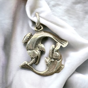 Pisces Pendant 20 x 15 mm Zodiac Sign 835 Silver Vintage Patina Pendant Retro Timeless