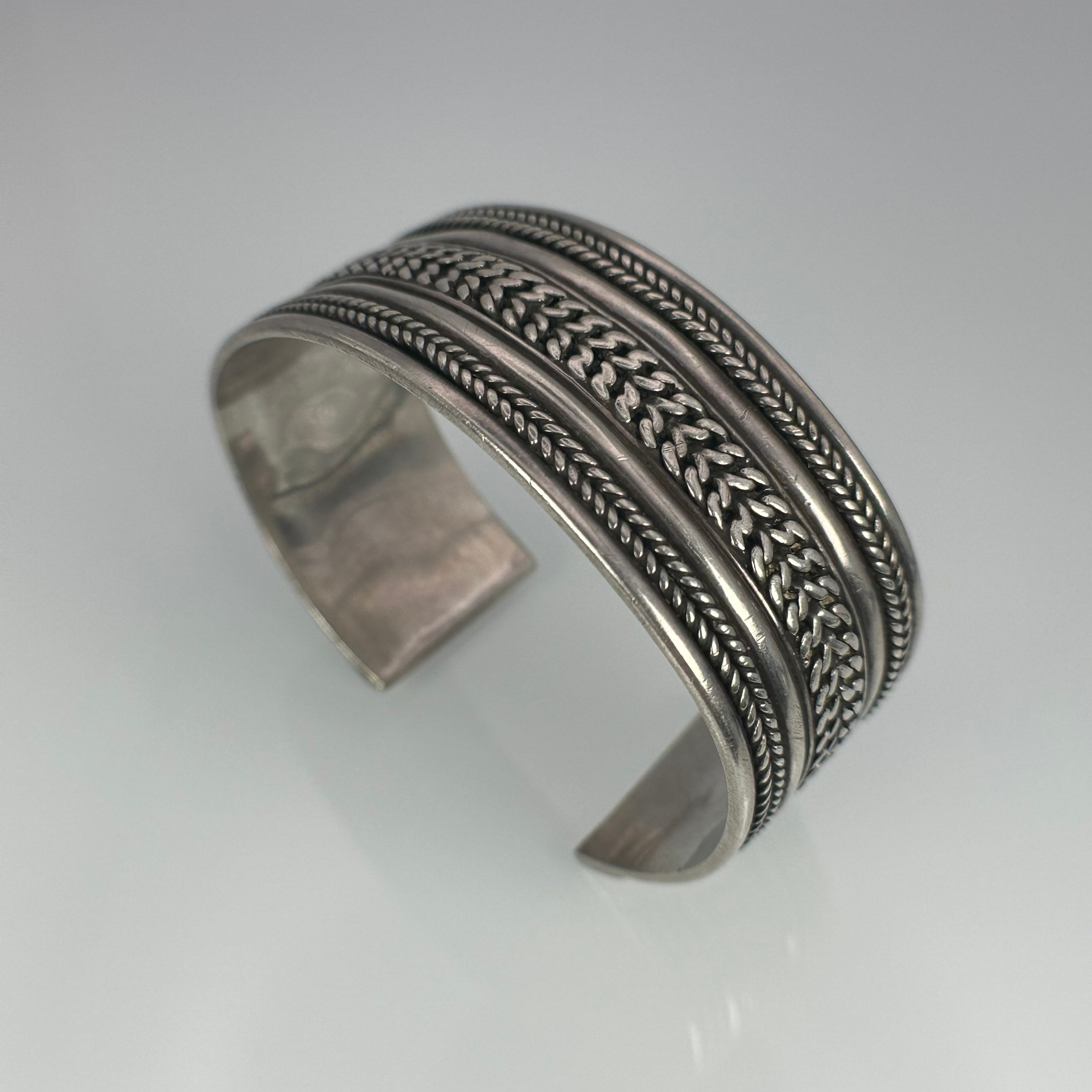 アクセサリー Vintage Silver Wide Wave Caff Bangle 925 Silver WIDE Wave Cuff Bracelet-sterling-solid-925 Stamped
