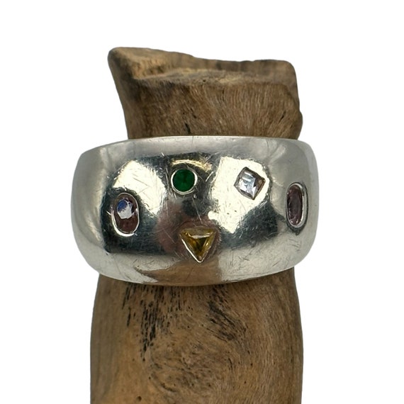 Bunter Ring 925er Silber Vintage Gr. 57 18mm Edel… - image 6
