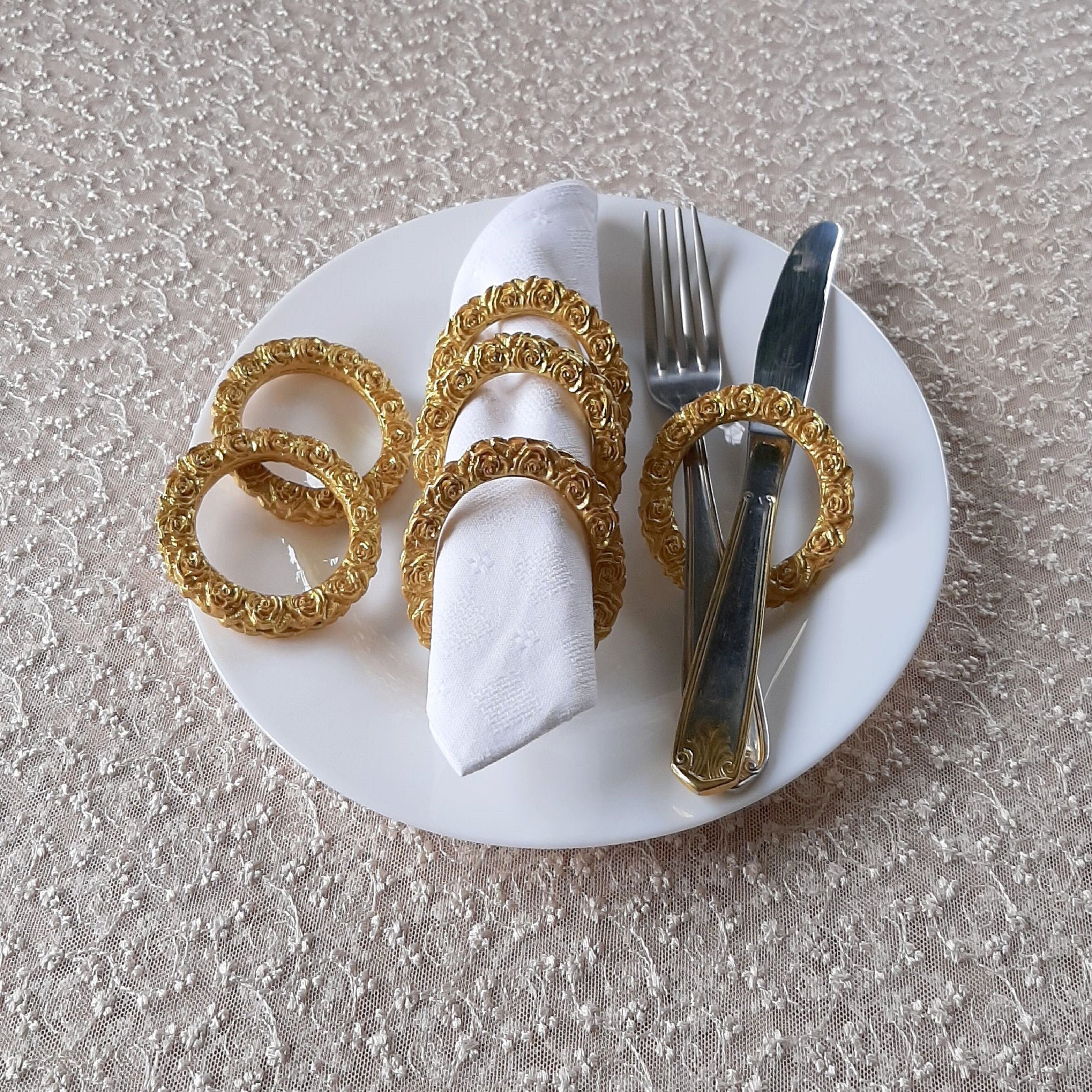 Gold napkin rings Set of 6 napkin rings Flower napkin ring for Etsy