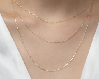 14k Solid Gold Diamond-cut Necklace