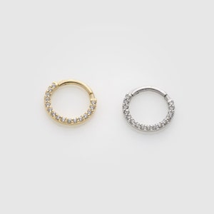 Single 14k Solid Yellow/White Gold Pavé CZ Mini Hoop