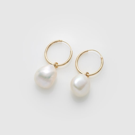 Orecchini Pendenti Goccia In Oro 14k Con Perle D'Acqua Dolce Naturali - 12x8 Mm