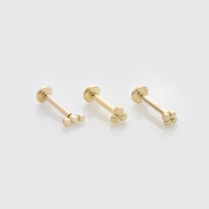 Single 14k Solid Gold Tiny Dots Stud Cartilage Earring | Internally Threaded Labret Stud