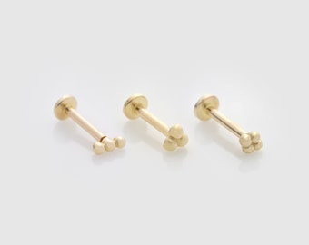 Single 14k Solid Gold Tiny Dots Stud Cartilage Earring | Internally Threaded Labret Stud