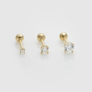 Single 14k Solid Yellow and White Gold CZ Stud | Ball Back Earring