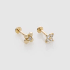 Single 14k Solid Gold Petals Cartilage Earring | Internally Threaded CZ  Labret Stud