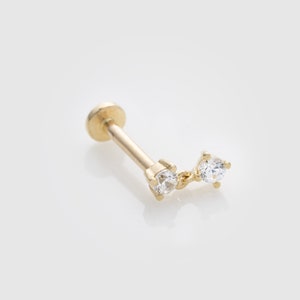 Single 14k Solid Gold Dangle CZ Cartilage Earring | Internally Threaded Labret Stud