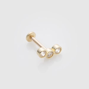 Single 14k Solid Gold CZ Curve Cartilage Earring | Internally Threaded Labret Stud