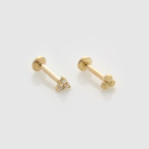 Single 14k Solid Golden Trinity Kraakbeen Oorbel | Intern schroefdraad Labret Stud