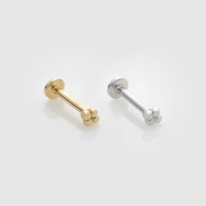 Single 14k Solid Yellow and White Gold Rhombus Cartilage Earring | Internally Threaded Labret Stud