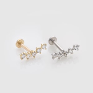 Enkele 14k Solid Gold Five CZ Constellation | Labret Stud met inwendig schroefdraad