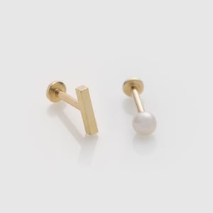 Enkele 14k massief gouden zoetwaterparel kraakbeen oorbel | Intern schroefdraad Labret Stud