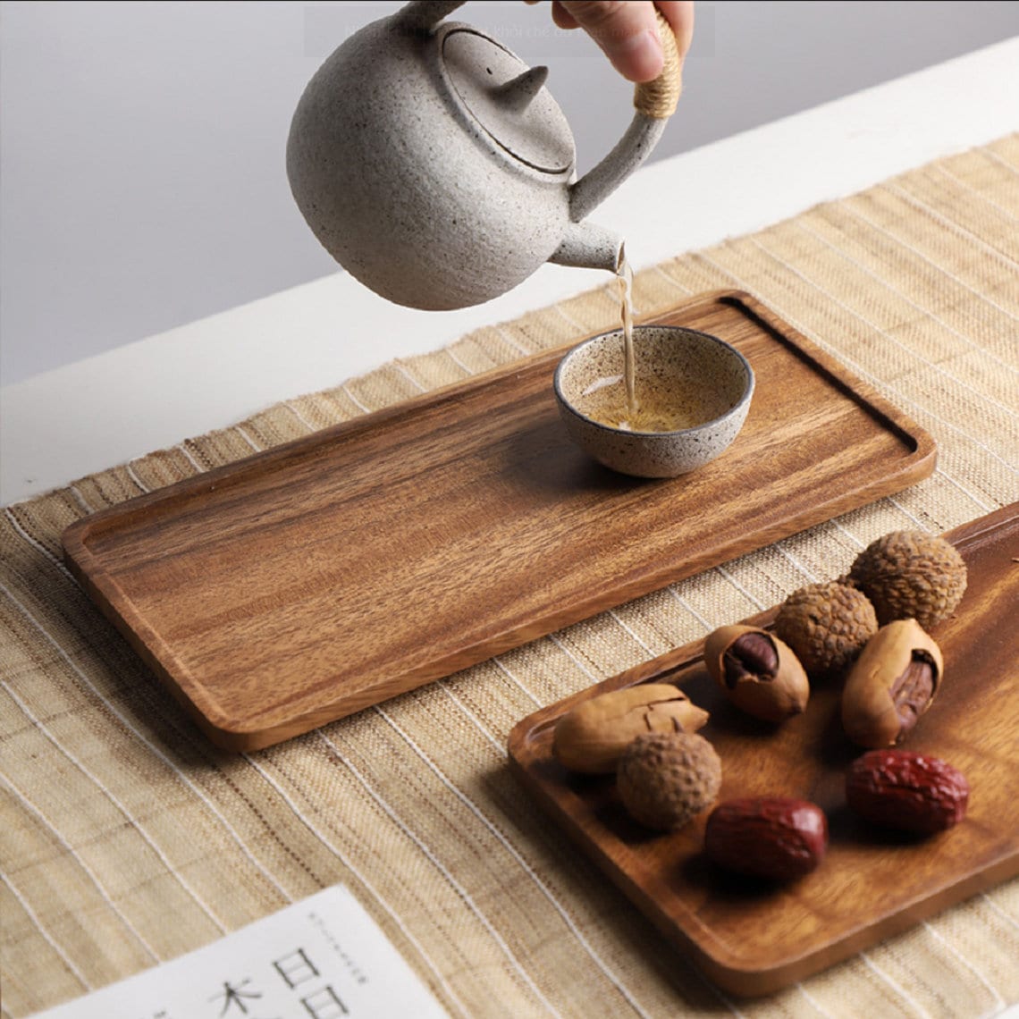 Musowood Acacia Rectangle Wooden Tea Tray Serving Table Plate Etsy