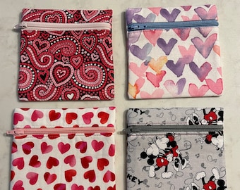 Heart Fabric Small Zipper Pouch, Credit Card Holder