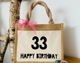 Tasche mit Name / Jutetasche / happy Birthday / personalisiert / Geschenk / Tasche zum Geburtstag/ geschenkverpackung