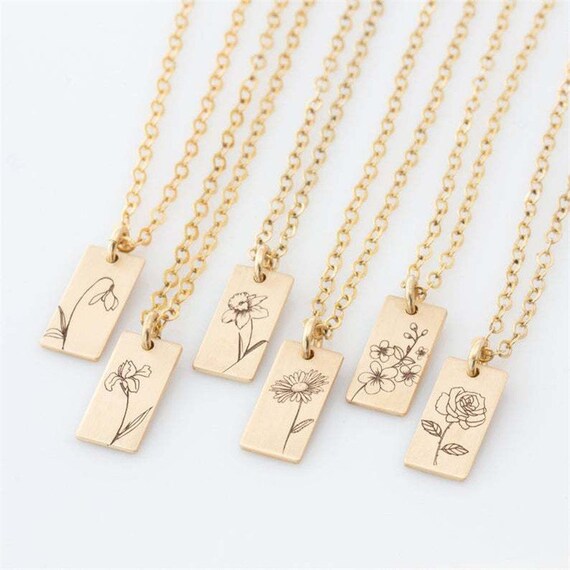 Pendant Birth Month Flower Pendant Gold Plated Necklace Gift Etsy