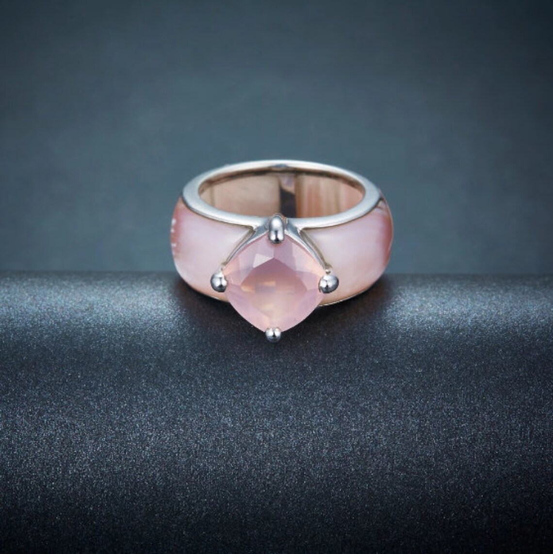 4.03ct Rose Quartz Women's Rings Solid 925 Rhodium Etsy