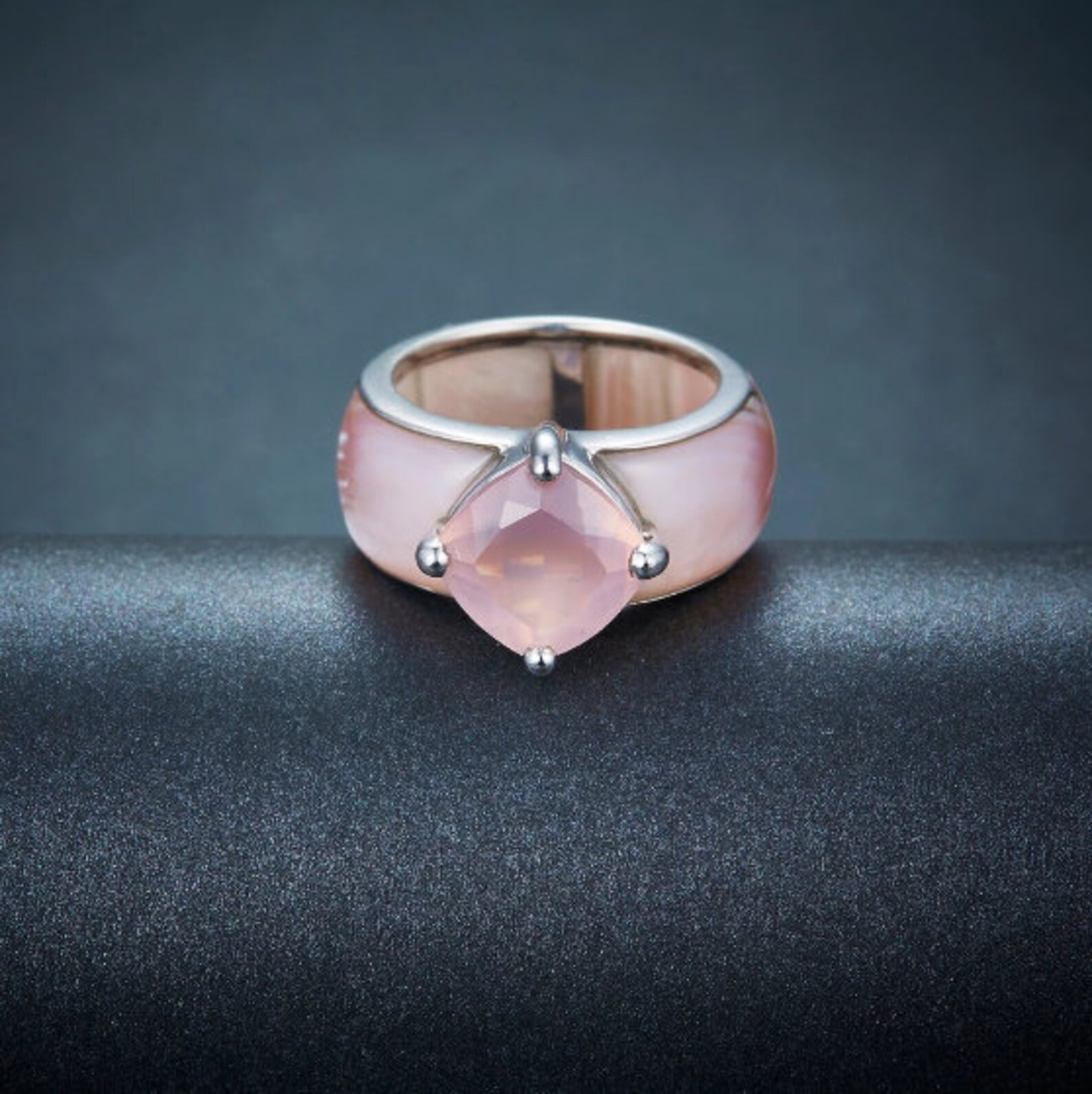 4.03ct Rose Quartz Women's Rings Solid 925 Rhodium Etsy