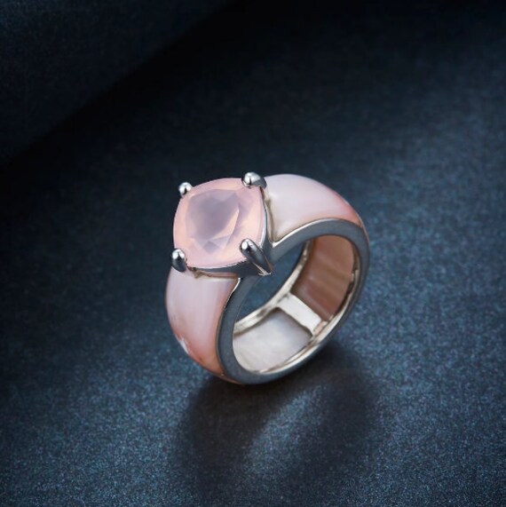 4.03ct Rose Quartz Women's Rings Solid 925 Rhodium Etsy