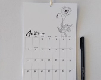 French 2025 NATURE'S GRACE collection wall calendar in a narrow modern and minimalist style