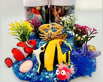 Tarro de plastilina "Bajo el Mar" de 226 g, kit de plastilina, recuerdos de fiesta para niños, regalo para niños y niñas, kit sensorial, bolsas de sorpresas, tarros de plastilina, manualidades con slime