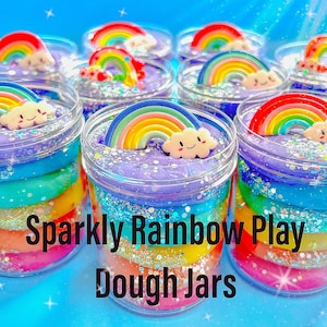 Rainbow Play dough Jars, Play dough kit,Party Favors for Kids, Goodie Bags Kids Birthday, Kids Birthday Party Favors, Playdoh, Gift for Kids