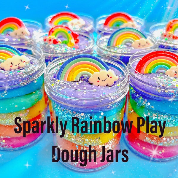 Sparkly Rainbow Play Dough Jar, Glitter Sensory Kit, Birthday Party Bags, Boy Girl Favors, Boy Girl Birthday Gift, Rainbow Party, Sensory