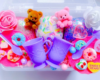 Mid-Sized Teddy Bear Tea Party, Play dough kit, Playdough kit, Playdoh kit, Playdough sensory kit, Busy box, play doh kit, kids gift girl